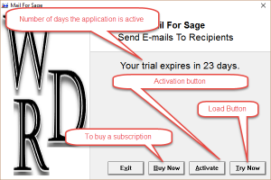 First window and activation dashboard of Mail for Sage