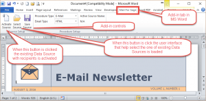 MS Word with Mail for Sage Add-in and its tools