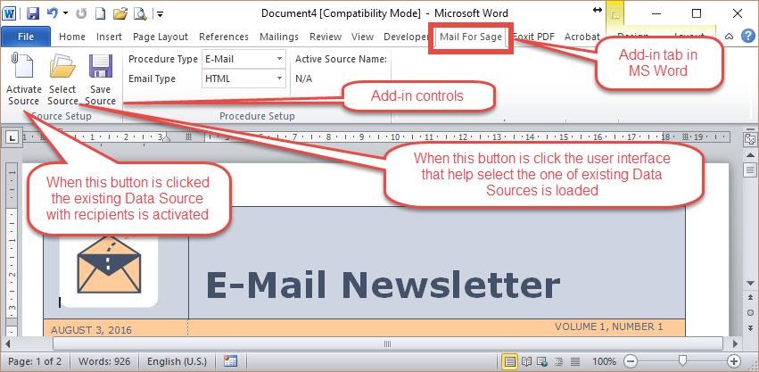 MS Word with Mail for Sage Add-in